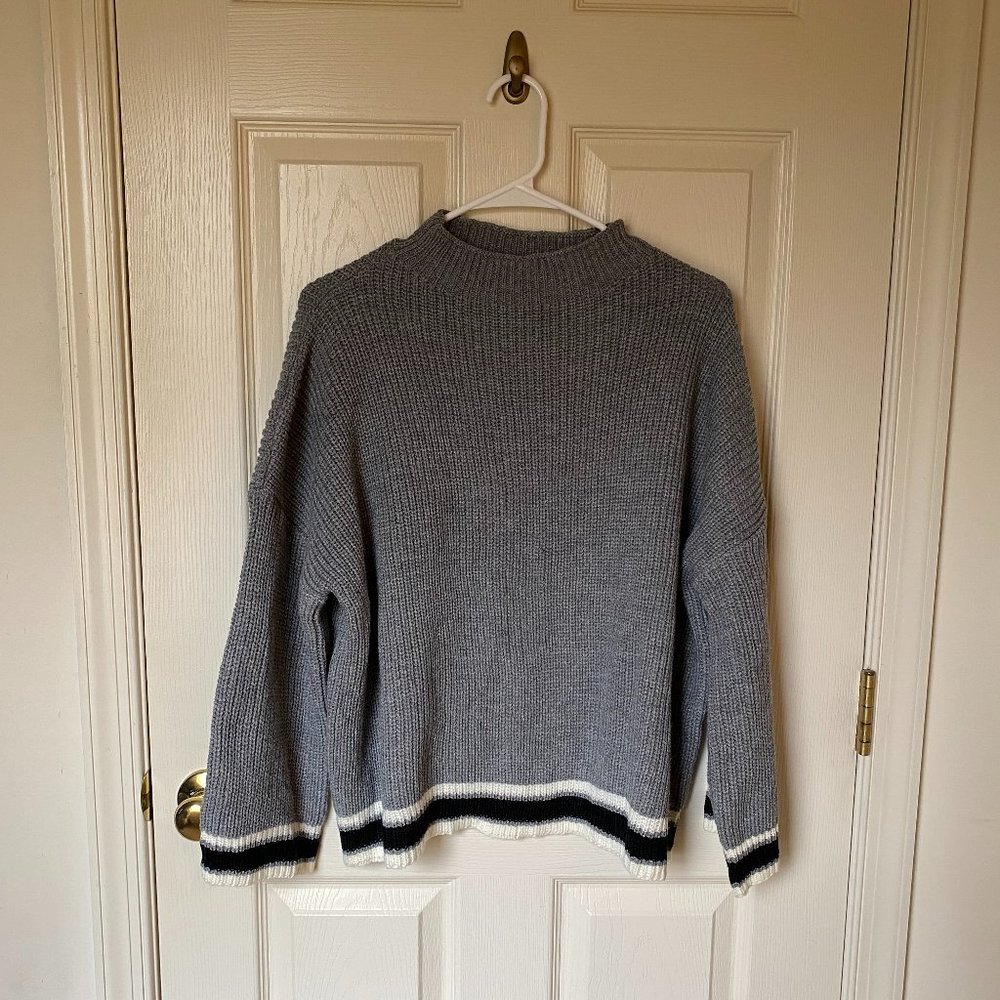 SHEIN Gray Striped Bottom Sweater, Size L, Color:  Gray
